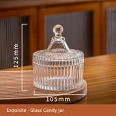 Kapaklı Cam Kavanoz - Küçük Dikey Çizgili - 1