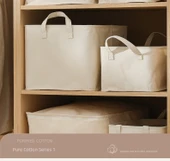 Katlanabilir Kanvas Saklama Sepeti - Bej Beyaz - Küçük Boy 29x20x15cm thumbnail 8