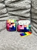 Airpods 1/2. Nesil Şeffaf 3D Puzzle Kılıf - Bloklu Kolye Ucu - 4