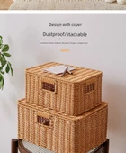 Kapaklı Rattan Görünümlü Saklama Sepeti - 35x27x22 - Sütlü Kahve - 9