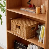 Kapaklı Rattan Görünümlü Saklama Sepeti - 35x27x22 - Sütlü Kahve - 1