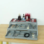 Katlanabilir Makyaj ve Takı Düzenleyici - Gri - 2 Katlı - 4