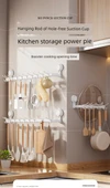 Taili Mutfak Rafı - 55cm - 8 Kancalı (2'li Paket) - Çivisiz Yapıştırıcı, Alüminyum Duvar Montajı - 8