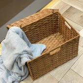 Japon Stili Rattan Saklama Kutusu - Büyük + Küçük Koyu Kahverengi Kapaklı Tokalı - 5