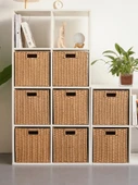 Katlanabilir Hasır Saklama Kutusu - Bej - 38x33x33 cm - 2
