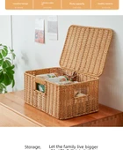 Kapaklı Rattan Görünümlü Saklama Sepeti - 35x27x22 - Sütlü Kahve - 7