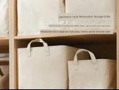 Katlanabilir Kanvas Saklama Sepeti - Bej Beyaz - Küçük Boy 29x20x15cm thumbnail 7