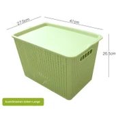 Rattan Desenli Kapaklı Masaüstü Saklama Kutusu - İskandinav Yeşil - Büyük Boy - 1