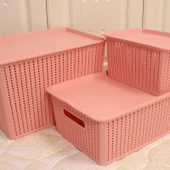 Rattan Desenli Kapaklı Masaüstü Saklama Kutusu - İskandinav Pudra - Büyük Boy - 4