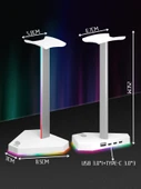 RGB Işıklı Kulaklık Standı - Mor Gümüş (Şarjlı, Veri Aktarımlı) + 1.2m TC Data Kablosu - 4