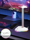 RGB Işıklı Kulaklık Standı - Mor Gümüş (Şarjlı, Veri Aktarımlı) + 1.2m TC Data Kablosu - 5
