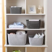 Plastik Rattan Görünümlü Saklama Sepeti - Gri - Büyük Boy - 3