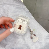 AirPods Pro için Çiçek ve Köpek Desenli Silikon Koruyucu Kılıf - Şeffaf Çerçeveli - 4