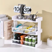 Modern Plastik Çay Poşeti Saklama Kutusu - Krem Sarısı - Üç Katlı - 3