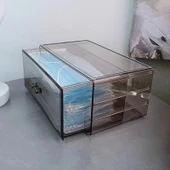 Akrilik Saklama Kutusu - Toz Geçirmez Çekmeceli Organizer - Şeffaf Gri 6401 Çekmeceli thumbnail 9