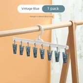 Çocuk Giysi Kurutma Askısı - Çorap ve İç Çamaşırı Klipsli - 1'li Paket Retro Mavi - 1