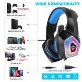 V1 RGB Oyuncu Kulaklığı - Siyah ve Mavi - 3.5mm Bağlantı - 4