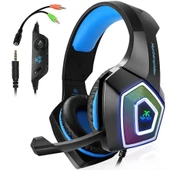 V1 RGB Oyuncu Kulaklığı - Siyah ve Mavi - 3.5mm Bağlantı - 1