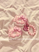 Sevimli Donut Kedi AirPods 3 Kılıfı - Pudra Fiyonk KT Donut + Pudra Boncuklu Tavşan Zincirli - 2