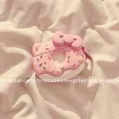 Sevimli Donut Kedi AirPods Kılıfı - Pembe Fiyonk KT Donut + Kancalı - 1