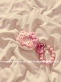 Sevimli Donut Kedi AirPods 3 Kılıfı - Pudra Fiyonk KT Donut + Pudra Boncuklu Tavşan Zincirli - 6