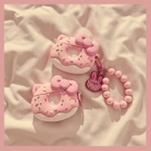 Sevimli Donut Kedi AirPods 3 Kılıfı - Pudra Fiyonk KT Donut + Pudra Boncuklu Tavşan Zincirli - 7
