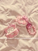 Sevimli Donut Kedi AirPods 3 Kılıfı - Pudra Fiyonk KT Donut + Pudra Boncuklu Tavşan Zincirli - 3