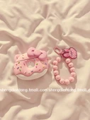 Sevimli Donut Kedi AirPods 3 Kılıfı - Pudra Fiyonk KT Donut + Pudra Boncuklu Tavşan Zincirli - 5