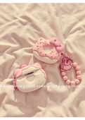 Sevimli Donut Kedi AirPods 3 Kılıfı - Pudra Fiyonk KT Donut + Pudra Boncuklu Tavşan Zincirli - 10