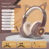 Kedi Kulaklı Kablosuz Bluetooth Kulaklık - LV6 Kahve - 1