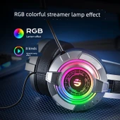 Mikrofonlu Kablolu Oyuncu Kulaklığı - USB - Gri - 4