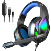 Mikrofonlu Kablolu Oyuncu Kulaklığı - RGB Işıklı - H100 Mavi - 1