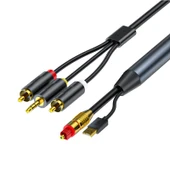 TV Ses Adaptör Kablosu - Siyah - 3m - Optik Fiber - 3.5mm + 2RCA - 1