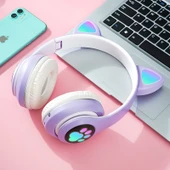 Kedi Kulaklı Bluetooth 5.0 Kablosuz Kulaklık STN28 - Orkide Moru - 1