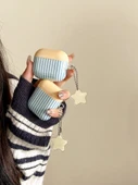 AirPods 3 Uyumlu Kore Tarzı Şeritli Yıldız Kolye Koruyucu Kılıf - Sarı/Mavi - 3