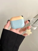 AirPods 3 Uyumlu Kore Tarzı Şeritli Yıldız Kolye Koruyucu Kılıf - Sarı/Mavi - 6