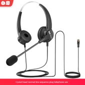 Çift Kulaklı Kristal Başlıklı Mikrofonlu Kulaklık - Normal Hat Sıralı Telefon - 1