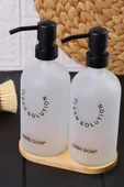 2'li Sablaj Cam Beyaz Sıvı Sabunluk Seti Standlı - 3