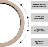 Oto Geçme Direksiyon Kılıfı Desenli Bej Renk Suni Deri 09NR015-BJ - 3