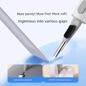 Kulaklık Temizleme Fırça Seti - Gri Silikon Uçlu, Pamuklu Çubuk, Yumuşak Fırça thumbnail 5
