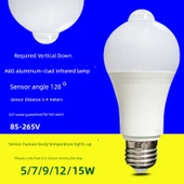 E27 LED Plastik Kaplı Alüminyum Kızılötesi Sensörlü Ampul 15W - Beyaz (Tip 3) - 1