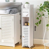 Banyo Tuvalet Dar Saklama Rafı - Tek Kapaklı Yama Desenli 80x15x17 - 1