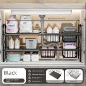 Lavabo Altı Düzenleyici - Siyah - Çift Katlı - 4 Tabak, 4 File Sepet - 1