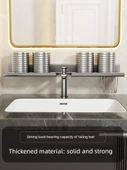 Duvara Monte Banyo Rafı - Füme Gri - 60cm - Aynalı Ön Raf ve 50cm Raf - 5