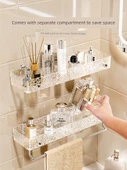 Duvara Monte Akrilik Banyo Rafı - Şeffaf Gümüş 50cm + Bölme Kutusu - 4
