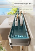 Deliksiz Duvara Monte Banyo Rafı - Çift Katmanlı Bambu Desenli Raf 30 cm Kancalı ve Çubuklu (Gri) - 10