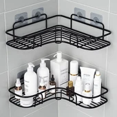 Deliksiz Mutfak Banyo Rafı - Siyah Üçgen - Güçlü Yapıştırıcı - 2'li Paket - 1