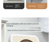Banyo Duvar Rafı - Kristal Porselen Yan Ying Sheng D - Beyaz Kenar - Deliksiz, Katlanabilir, Su Geçirmez - 9