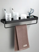 Siyah Alüminyum Duvara Monte Banyo Rafı - 60cm Çubuklu - 6