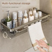 Deliksiz Banyo Rafı - Şık Siyah (2 Kancalı, Havlu Askılı) - 5